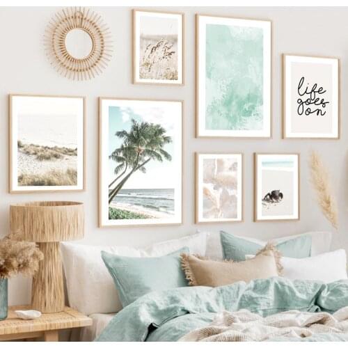 Coconut Tree Sand Reed Sea Surfboard Boat Wall Art Canvas Painting Nordic Posters And Prints Wall Pictures For Living Room Decor