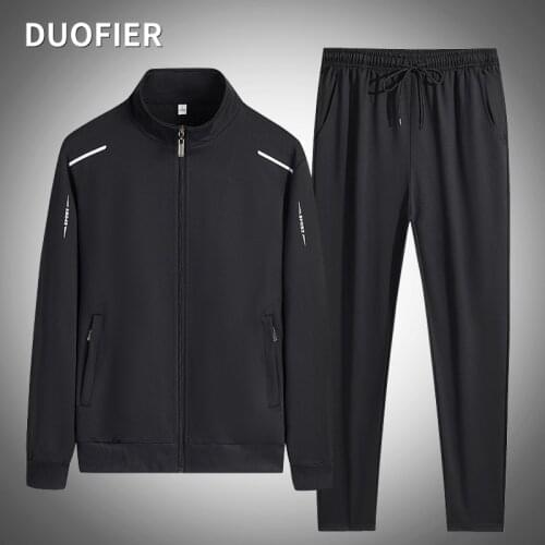 Autumn New 2 Pieces Set Men Solid Tracksuits Zipper Sweatshirt + Pants Male Casual Sportswear Gym Outfit Running Plus Size 6XL