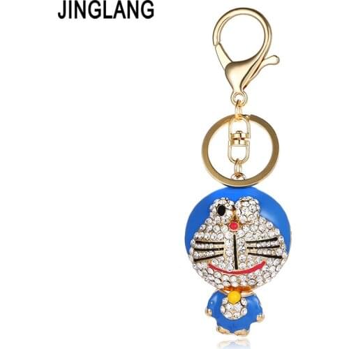 JINGLANG Gold Color Metal Keyring Dangle 3D Enamel Cat Animal Charms Keychains For Women Handbag Pendant Jewelry