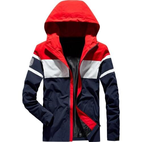 2019 fashion men jacket coat hooded outwear long sleeves contrast color patchwork autumn casual blouse outdoor tops for men M-3X