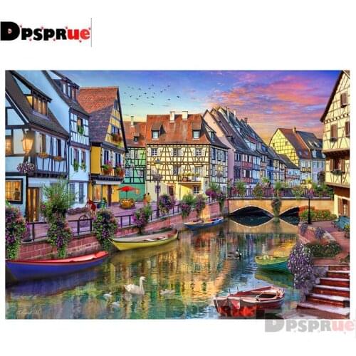 Dpsprue Full Square/Round Diamond Painting Kit Cross Stitch Water city Diamond 3D Embroidery DIY 5D Moasic Gift DP213