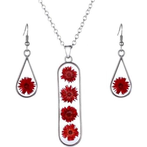 New Dried Flower Necklace Set Epoxy Natural Dried Flower Necklace Drop Earrings Sets for Women Birthday Party Jewelry 1504309C0
