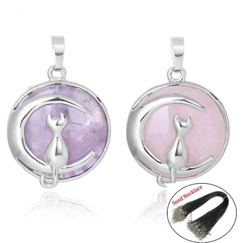 Natural Gem Fashion Kitty and Moon Necklace Pendant Ladies Jewellery Making DIY Earrings Sweater Chain Accessories New Year Gift