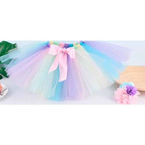 Pastel Rainbow Unicorn Fluffy Tutu Skirt for Girls Baby Birthday Party Tulle Skirt Flower Headband Outfit Photogrph Newborn-12Y