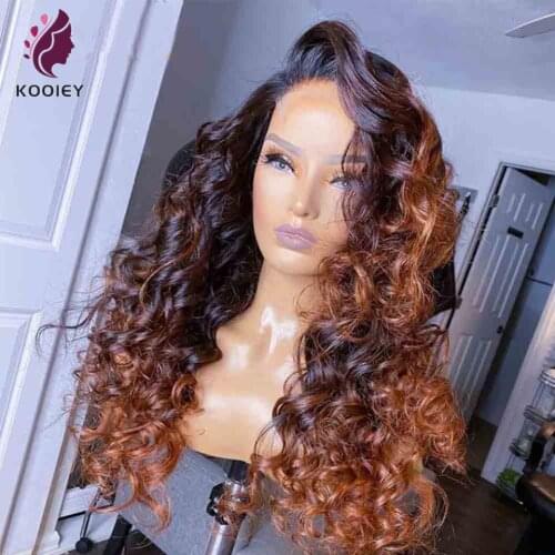 Peruvian Loose Wave 13x4 HD Lace Frontal Human Hair Wigs Brazilian Remy 1B/30 Ombre Colored 4x4 Lace Closure Curly Hair Wig