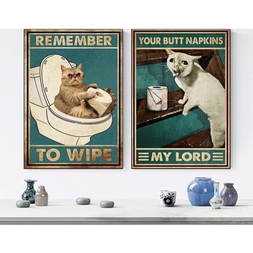 Black Cat Poster Your Butt Napkins My Lord Art Prints Vintage Remember To Wipe Funny Bathroom Wall Toilet Canvas Painting Decor