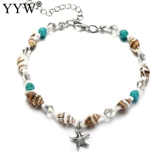 Beach Jewelry Anklet Girls Native Howlite White Shell Acrylic Starfish Seastar Sea Star Sea Fish Charm Anklets Gift