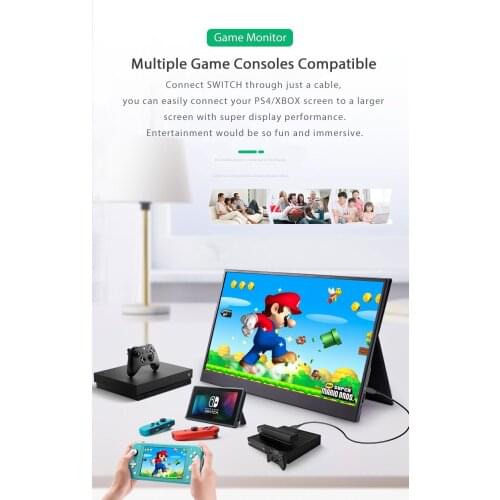 15.6” 1080P Portable Monitor - Full HD, IPS, Eye Care, Flicker Free, USB-C Power Delivery, for Laptop, PC, Phone, Console