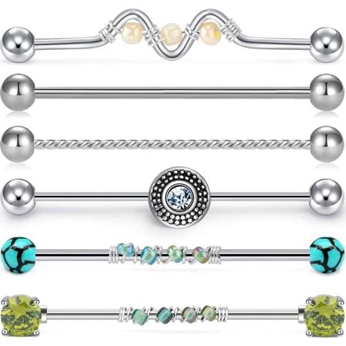 14G 6pc/set Stainless Steel Industrial Barbell Earring Cartilage Body Piercing Jewelry 38mm 1&1/2 Inch Industrial Piercing Bar