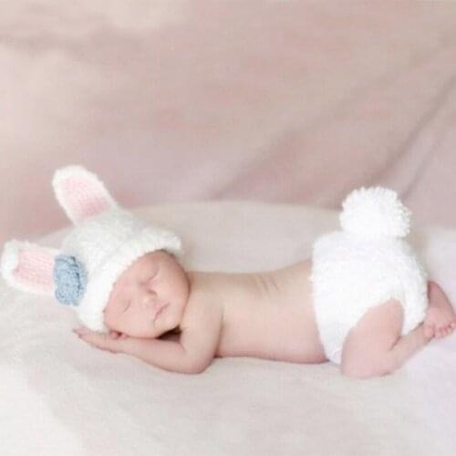 New born props infant bunny costume baby photography props newborn photo crochet outfit toddler beanie panties fotografia shoot