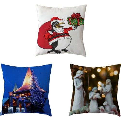 Pillowcase Polyester Peach Skin Christmas Elk Santa Cushion Cover Decorate Office Seat Home Living Room Sofa Chair Bedroom Bed
