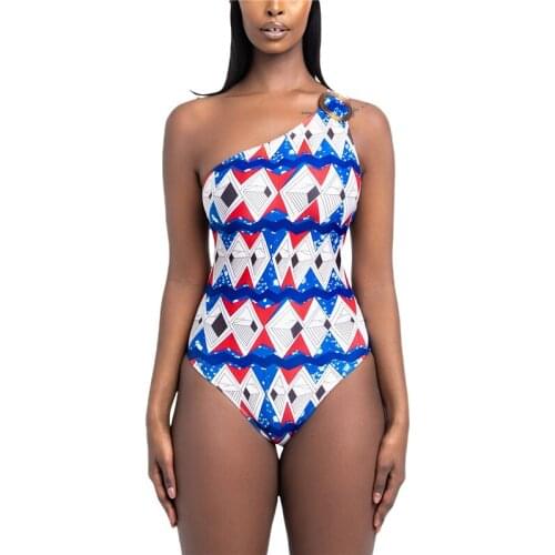 Sexy Women One-shoulder Low-cut Backless Swimwear Printing One-piece Swimsuit Sleeveless Bathing Suit Beach Wear Monokini