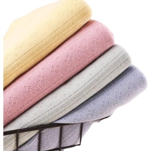 Wide 69" Summer 100% Cotton Rib Jacquard Hollow Lacy Openwork Knit Fabric Soft Breathable Material By the Half Yard