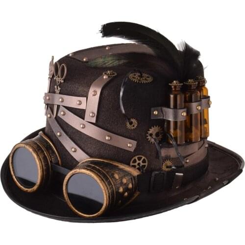 Men Women Handmade Steampunk Top Hat Magic Bowler Hat Punk Cosplay Fedora