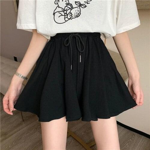 2021 Shorts Women High Waist Plus Size Drawstring Elasticity Solid Leisure Thin Loose Streetwear Casual Black Short Pants Y862