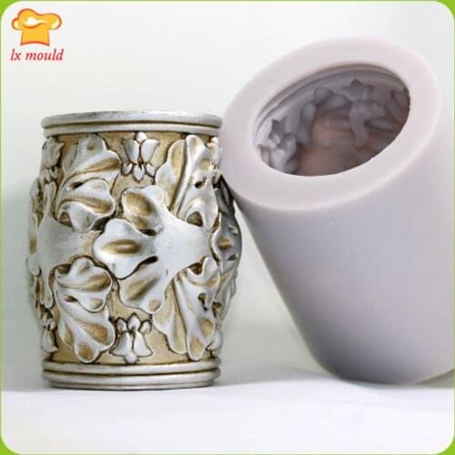 3D Relief Style Silicone Mold With Vintage Engraving Pattern Cylindrical Plaster Candle Soap Mould Palace Pattern