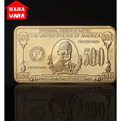 Modern Gold Bullion Bar $ 500 Gold-plated ,Gold and Silver Commemorative Coins Art Collection Zinc Alloy USA Souvenir Coin Gifts