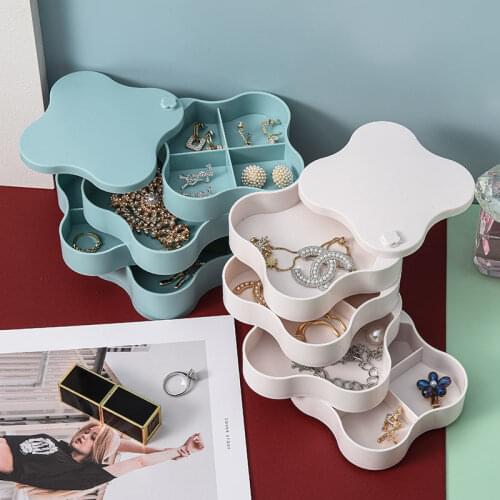 Rotating jewelry box multi-functional earrings earrings necklace net red trinkets portable multi-layer storage box