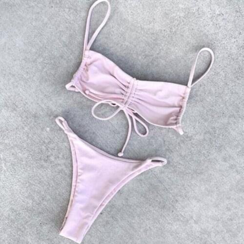 XPUHGM Pink Bikinis Sexy Push Up Bikini 2020 Hot Sale Padded String Bandage Low Waist Swimsuit Female Swimwear Women Biquini