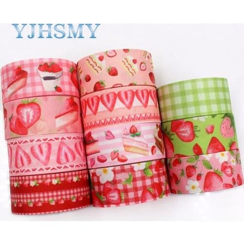 YJHSMY I-19411-916,25mm 5yards Fruit strawberry Thermal transfer Printed grosgrain Ribbons,bow cap DIY accessories decorations
