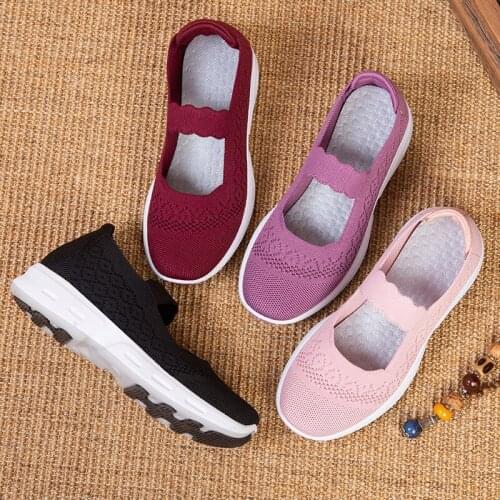 Woman Flats Comfortable Mesh Knitted Mary Jane Loafers Nurse Sneakers Womens Platform Vintage Shoes Mom Cotton Sport Sneakers