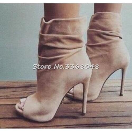 2018 New Fashion Pleated Sexy Peep Toe Woman Summer Ankle Boots 10 cm Thin Heels Boots High Heel Woman Party Dress Cool Shoes