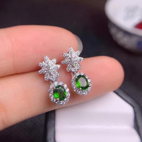 Beautiful natural green diopside gemstone earrings for women jewelry real 925 silver natural gem clear classic color girl gift