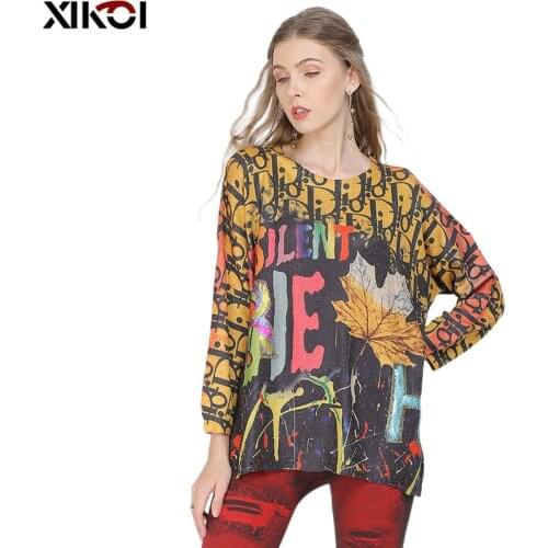 XIKOI Winter Oversized Sweater For Women Warm Long Pullover Dresses Maple Leaves Print Jumper Casual Knitted Sweater Pull Femme