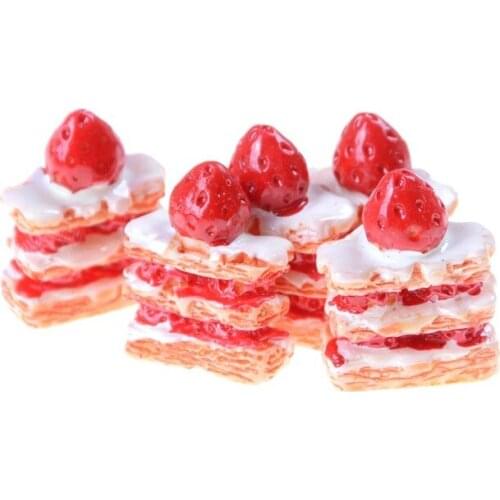5PCS Mini Strawberry Cake Figurine Cabochon Toys DIY Phone Case Accessories Kids Kitchen Toys Dollhouse/Miniatures