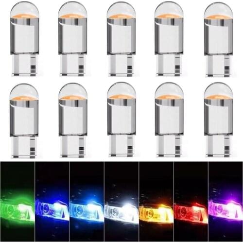 10Pcs W5W T10 Cob Glass Car Light Bulbs Led Car Clearance Reading Dome Wedge License Plate Lamp Amber Red White Green Pink 12V