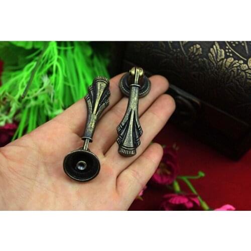 Mini Antique Chinese Flower Handle Drawer Wardrobe Door Handle Wooden Box Handles With Screws Alloy,Bronze Tone,20*60mm,10Pcs