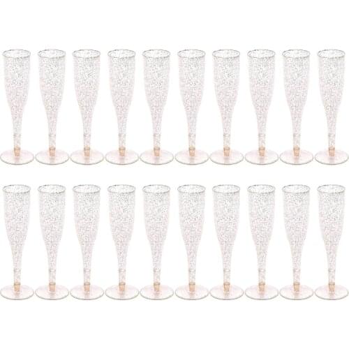 20pcs Gold Glitter Plastic Champagne Flutes Disposable Cups Toasting Glasses Wedding Baby Shower Party Supplies dropshipping