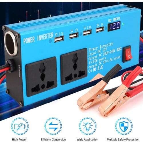200W Car Power Inverter D C12V to AC220V Multi-Funcitonal Power Converter Digital Display Power Voltage Transformer