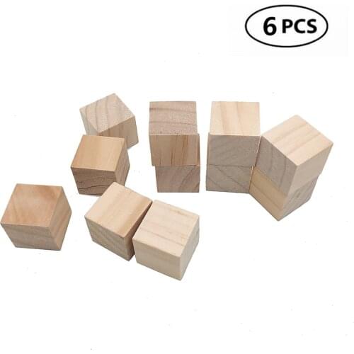 6pcs 30mm 1.18inch Natural Solid Cube Wooden Unfinished Craft Wood Blocks Wood Cubes for DIY Craft Gifts