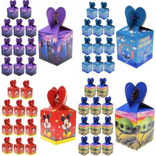 6pcs Disney Elsa Mickey Luca Yoda Lilo and Stitch Party Candy Boxes Happy Birthday Party Supplies For Kids Cookies Snacks Box