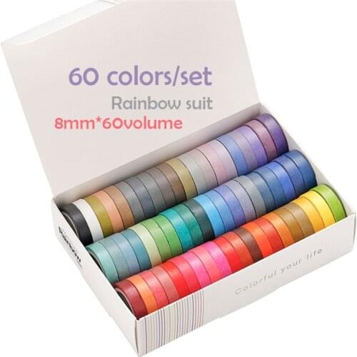 60 Pcs/BOX Basic Solid Color Washi Tape Rainbow Masking Tape Decorative Adhesive Tape Sticker Scrapbook Diary Stationery
