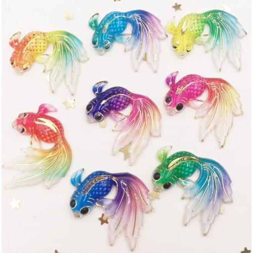 8PCS Resin Bling Colorful Goldfish Gems Flatback Rhinestone Scrapbook Wedding 1 Hole Applique DIY Accessories OG58