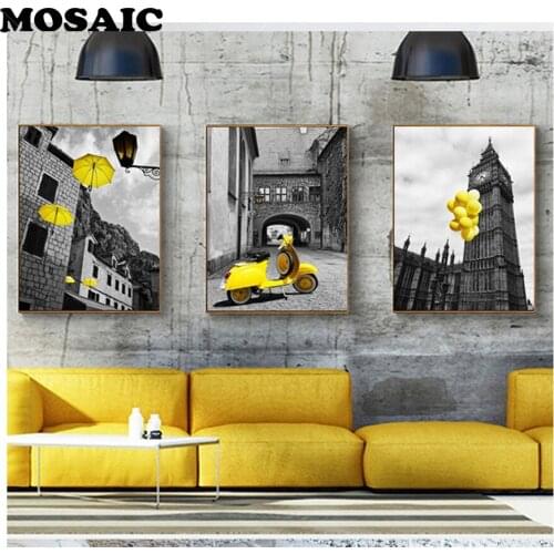 Crystals Diamond embroidery,5d diy diamond painting triptych,mosaic Modern Paris City Landscape Balloon,Pictures of rhinestones