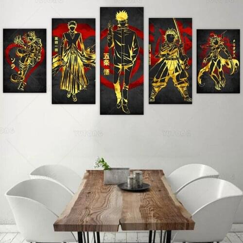 Anime Jujutsu Kaisen Seven Deadly Sins Kingdom Hearts Demon Slayer Poster Wall Art Canvas Print 5 Piece Wall Decor framed