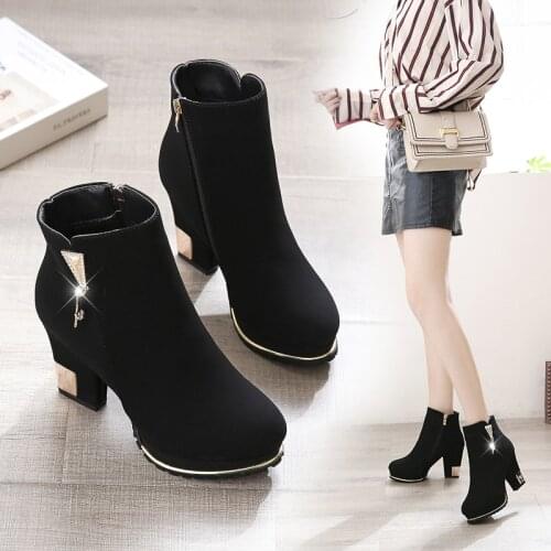 2020new Ankle Boots Women Platform High Heels Female Side zipper Short Boot Casual Ladies velvet warm Rhinestone Botas Mujer