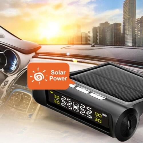 Solar Car Tire Pressure Sensor Monitor wireless LCD TPMS + 4 External Sensors Atmospheric Pressure Temperature Monitoring
