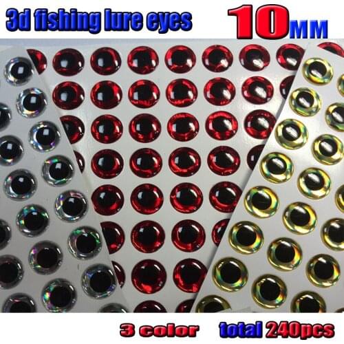2016 new 3d fishing lure eyes 10MM silver 80pcs+ red 80pcs+gold 80pcs in total 240pcs/lot