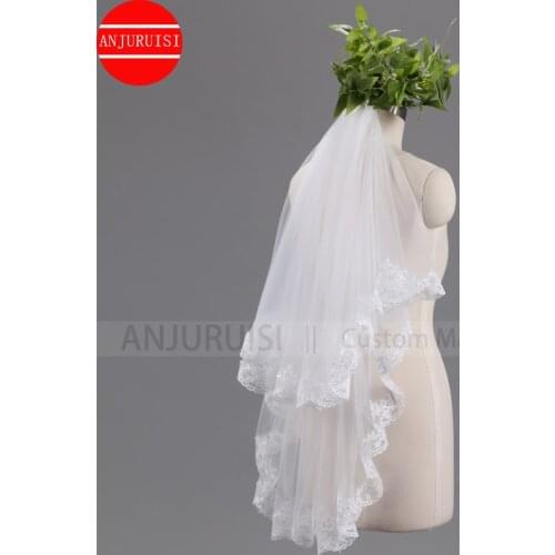 Hot Sale Short Bridal Veil Lace Edge Two Layer Wedding Velo Tulle Ivory White veu de noiva Wedding Accessories With Comb Real