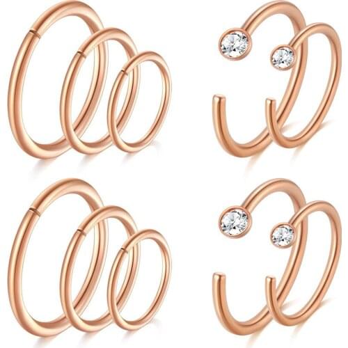 Nose Rings Hoop Tragus Cartilage Helix Ring Lip Septum Piercing 8MM16Pcs 20G 316L Stainless Steel