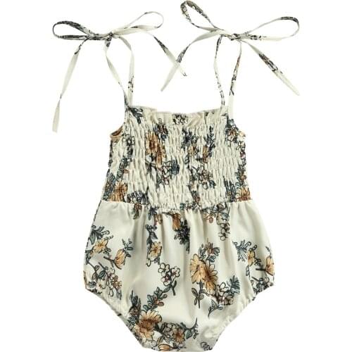 3 Pcs Infant Baby Floral Print Short Romper, Girls Sleeveless Low-cut Tie-up Sling Jumpsuit with Ruffles
