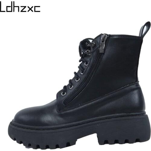 LDHZXC 2020 Fashion Ankle Boots platform high Heel Comfortable winter snow Boots For Women With Heels Black Female Footwear