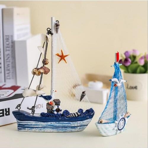 Miniature Fishing Boat Wooden Model Ornaments Ocean Small Sailboat Aquarium Decoration Sailing Speedboat Decor for Home Desk