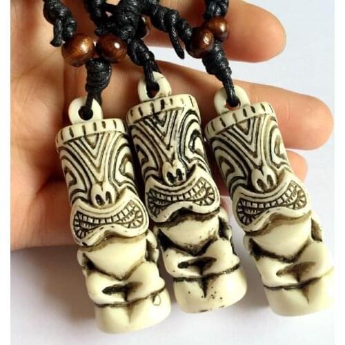 FREE SHIPPING 12 Necklace White Color Imitation Carved Tiki Fashion Mens Necklace