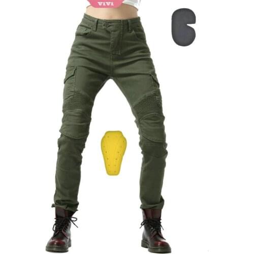 Motorcycle Riding Jeans for Women Mid Rise Stretch Slim Fit Pants with Armor Knee and Hip Pads Detachabl
