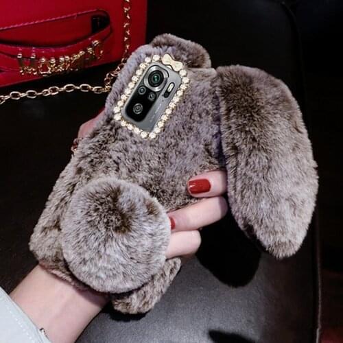 Cartoon Cute Fluffy rabbit Case For Xiaomi Redmi Note 10 10s 9 9A 9T Pro 8 8A 8T 8 7 7A 6A 6 pro Silicone back Plush Fur Cover